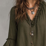 Ruffled Lace Cotton Linen Long-sleeved Blouse