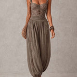 Grey Lace Bandeau and Pleated Cotton Harem Pants Set