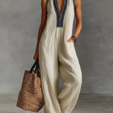 Minimalist stand-up collar zipper sleeveless jumpsuit