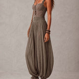 Grey Lace Bandeau and Pleated Cotton Harem Pants Set