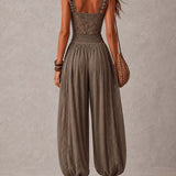 Grey Lace Bandeau and Pleated Cotton Harem Pants Set