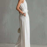 Elegant Urban Belted Sleeveless Wide-Leg Jumpsuit