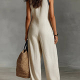Minimalist stand-up collar zipper sleeveless jumpsuit