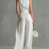 Elegant Urban Belted Sleeveless Wide-Leg Jumpsuit