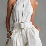 Elegant Urban Belted Sleeveless Wide-Leg Jumpsuit