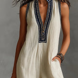 Minimalist stand-up collar zipper sleeveless jumpsuit