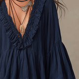 Effortless Deep Blue Ruffle Boho Blouse