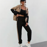 Sandra - Stylish Black Zip Up Two-piece Set for Women