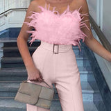 Feather Sexy Off Shoulder Sleeveless Slim Jumpsuit