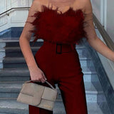 Feather Sexy Off Shoulder Sleeveless Slim Jumpsuit