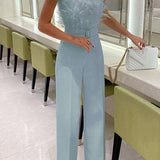 Feather Sexy Off Shoulder Sleeveless Slim Jumpsuit