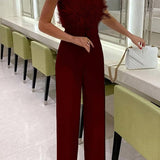 Feather Sexy Off Shoulder Sleeveless Slim Jumpsuit