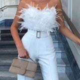 Feather Sexy Off Shoulder Sleeveless Slim Jumpsuit