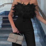 Feather Sexy Off Shoulder Sleeveless Slim Jumpsuit