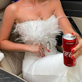 Feather Sexy Off Shoulder Sleeveless Slim Jumpsuit