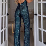 Halter neck sequin party  jumpsuit