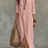 Black Button-Front Bohemian Shirt Maxi Dress