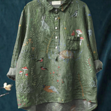 Emily | Woodland And Animals Repeat Pattern Printed Women's Casual Shirt