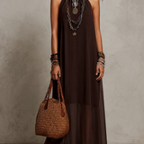 Dark Brown Halter Neck Minimalist Long Dress