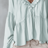 Soft Boho Ruffled V-Neck Relaxed Blouse