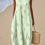 Genevieve - Women's Sleeveless Printed Beach Midi Dress Loose