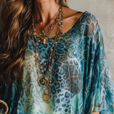 Bohemian Blue Leopard Print Batwing Sleeve Top
