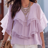 Romantic Light Purple Chiffon Ruffled Top