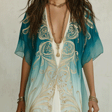 Elegant Coastal Breeze Aqua Ombre Kaftan Maxi Dress