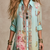 Baroque Style Mint Green Chiffon Floral Maxi Dress