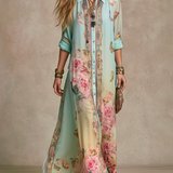 Baroque Style Mint Green Chiffon Floral Maxi Dress