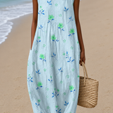 Hailey - Women's Sleeveless Printed Beach Midi Dress Loose