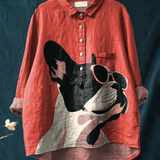 Evie | Decorative Pattern of French Bulldog Wearing Sunglasses On Red Background Casual Shirt