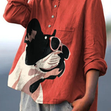 Evie | Decorative Pattern of French Bulldog Wearing Sunglasses On Red Background Casual Shirt