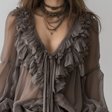 Grey Bohemian Ruffled Shirt