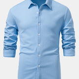 Ribbed Long Sleeve Muscle-Fit Button-Up Shirt