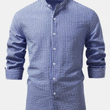 Striped Seersucker Shirt with High Collar