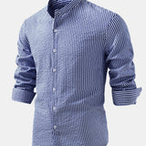 Striped Seersucker Shirt with High Collar