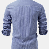 Striped Seersucker Shirt with High Collar