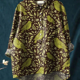Victoria | Women's Vintage Floral Birds Art Print Casual Shirt