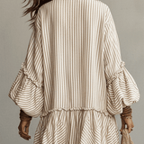 Sand Stripe Ruffled Boho Mini Dress