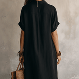 Modern Boho Effortless Black Linen Relaxed Midi Dress