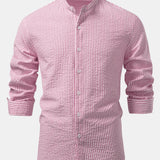 Striped Seersucker Shirt with High Collar