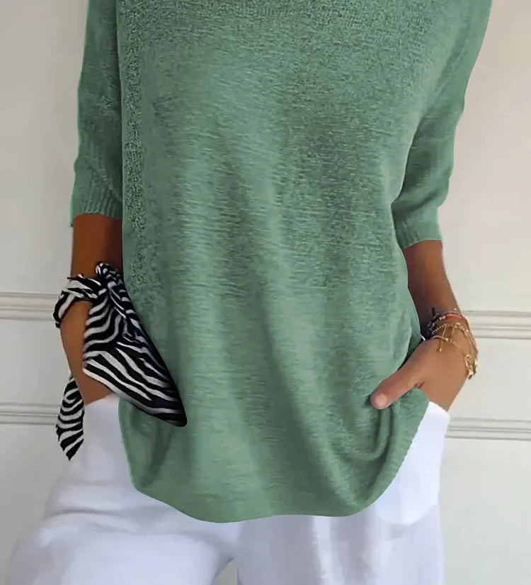 Mia™ - Cozy Top with Knitted V-Neck