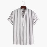 Lorenzo De Luca | Coastal Stripe Mandarin Shirt with Lightweight Comfort For Men