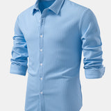 Ribbed Long Sleeve Muscle-Fit Button-Up Shirt