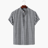 Lorenzo De Luca | Coastal Stripe Mandarin Shirt with Lightweight Comfort For Men
