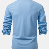 Ribbed Long Sleeve Muscle-Fit Button-Up Shirt