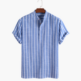 Lorenzo De Luca | Coastal Stripe Mandarin Shirt with Lightweight Comfort For Men