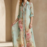 Baroque Style Mint Green Chiffon Floral Maxi Dress