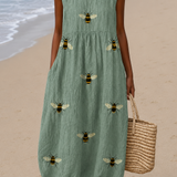 Mackenzie - Women's Sleeveless Printed Beach Midi Dress Loose